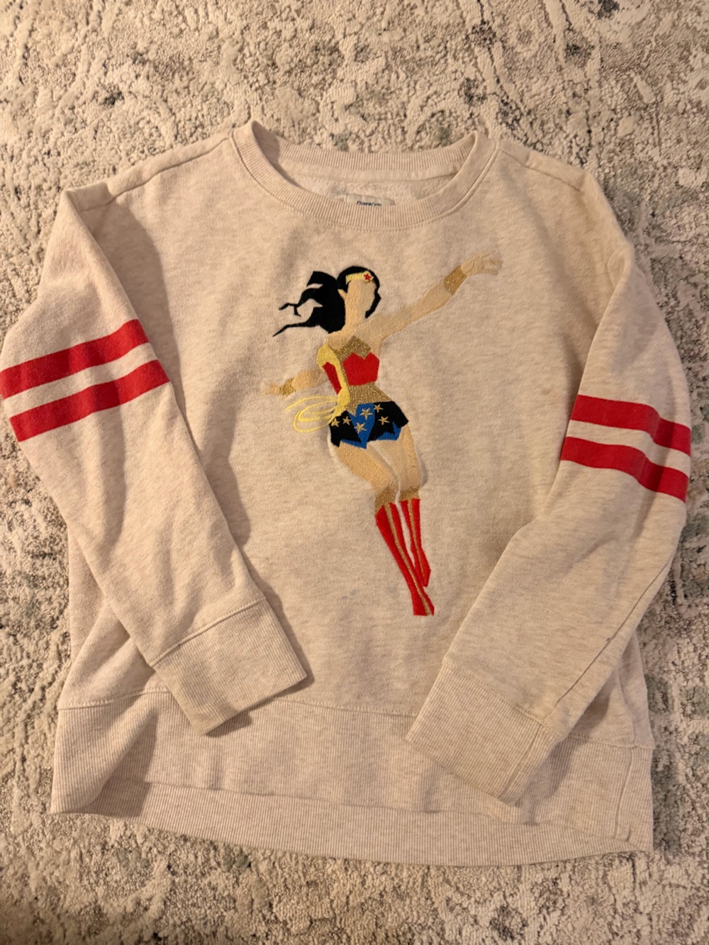 GAP Cream Wonder Woman Sweatshirt with Red Stripe Sleeves